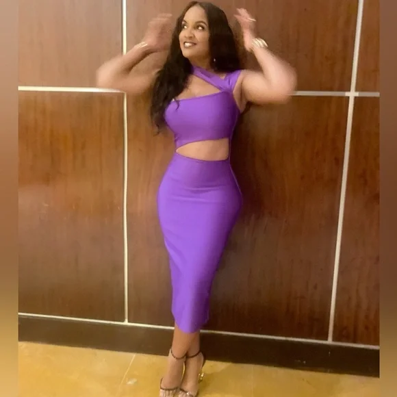bandage purple dress MIDORI BANDAGE DRESS